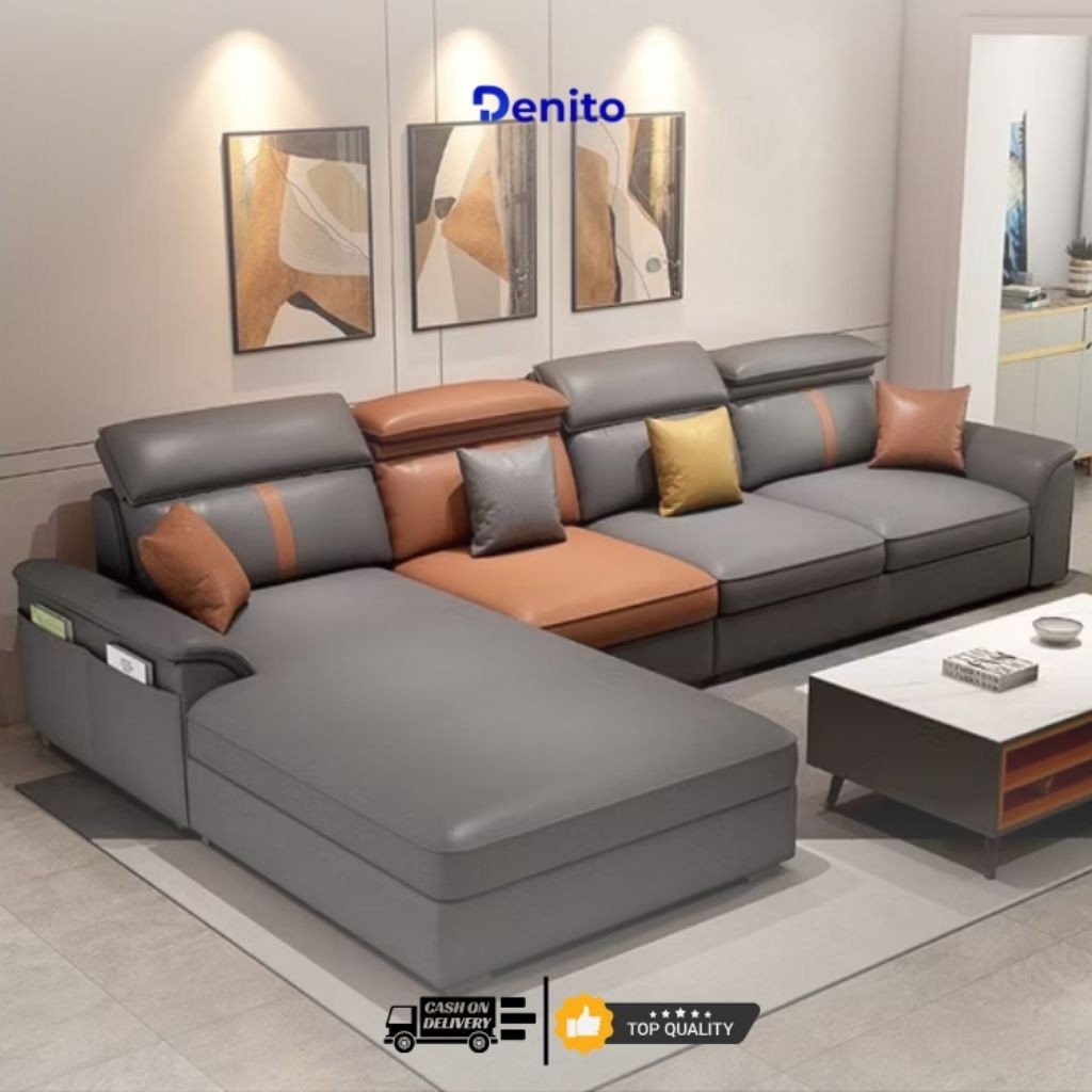 GRATIS ONGKIR Sofa Minimalis Ruang Tamu Kecil Leter L 4 Seater Gratis Bantal dan Puff Fullset Meja d