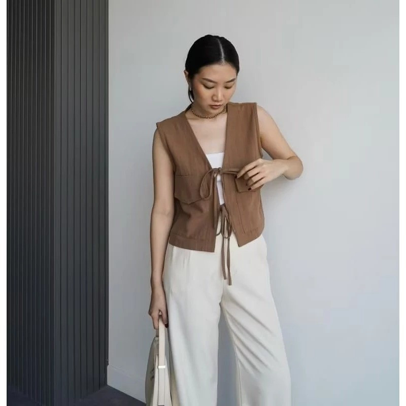 ZETERINDO - ZER VEST ROMPI KALPANA TALI IKAT PITA CROP BASIC OUTER KOREAN TANPA LENGAN / RENE VEST B