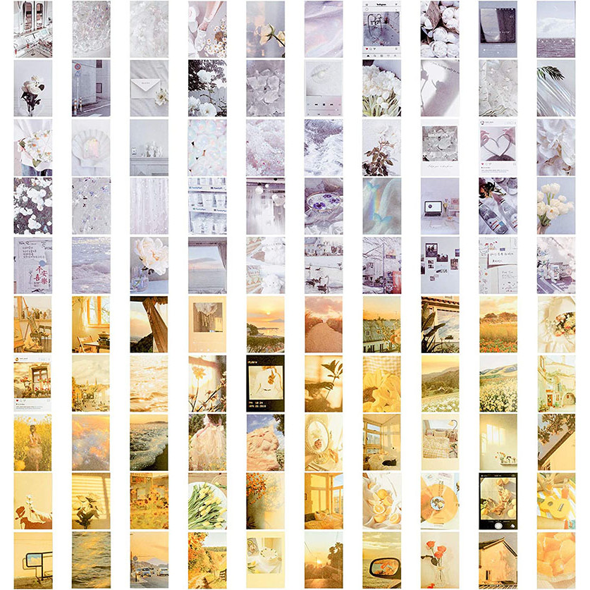 

100Pcs Washi Stickers Set 50Pcs Nature White Tea Plant Adhesive Scrapbook Sticker and 50Pcs Sunset Scenery Sticker Book for Jou