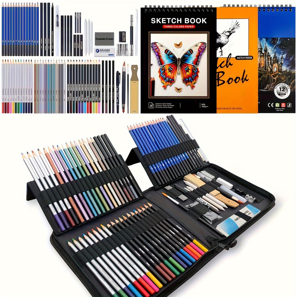 

85 Pack Sketch Pencil Set, Artist's Advanced Sketch Art Supplies, 2 Sketchbooks