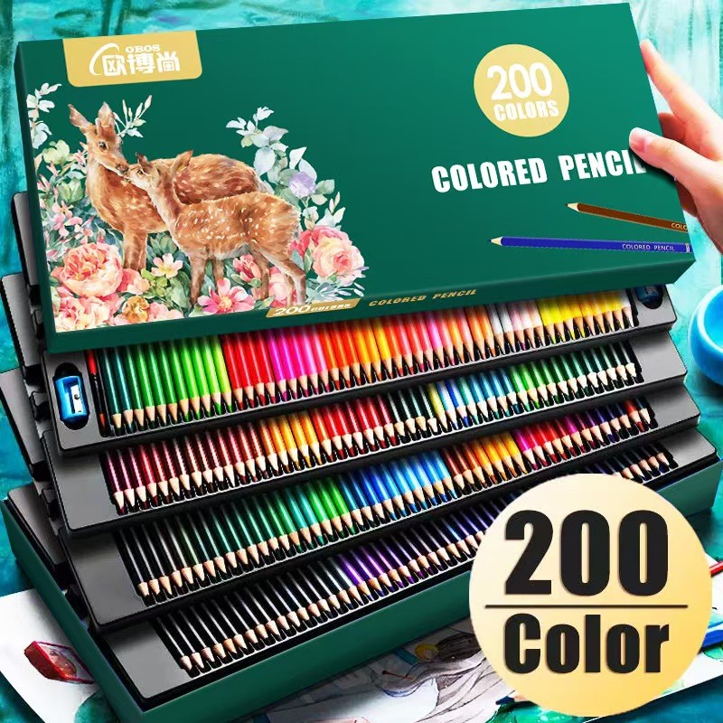 

Obos 200 pcs Colored Pencil Drawing Set Watercolor and Oily Bright Color Hand-painted Professional Art Supplies