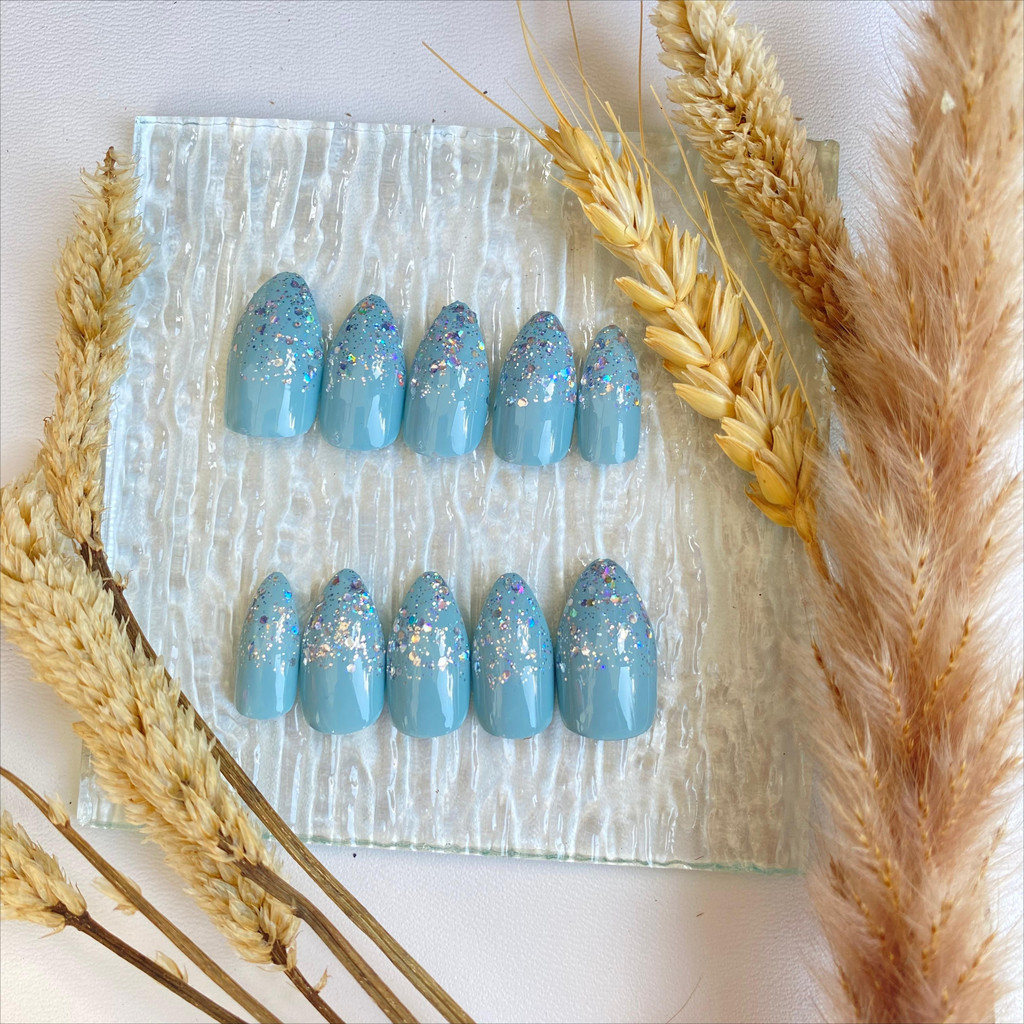 FREE LEM - Nail art kuku palsu + lem warna ice blue| Fake nail nails| Kuku palsu nail art lem aesthe