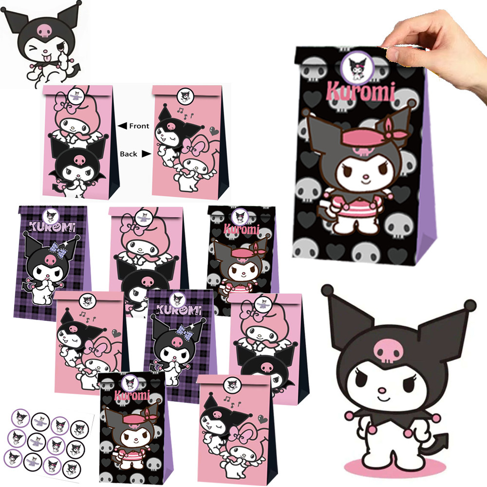 

12-36pcs Kawaii Kuromi Candy Party Gift Kraft Paper Bag Sticker Set Cartoon Goodie Bag Stuffer Pinata Prize Gifts Supplies