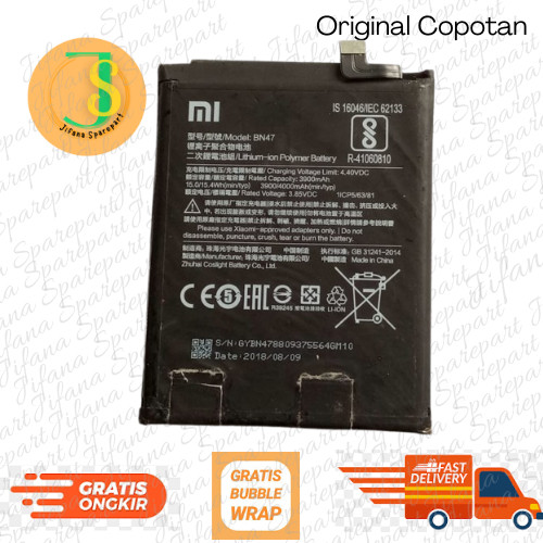 Xiaomi Redmi 6 Pro/Mi A2 BN47 Baterai Orian Hp Original Copotan