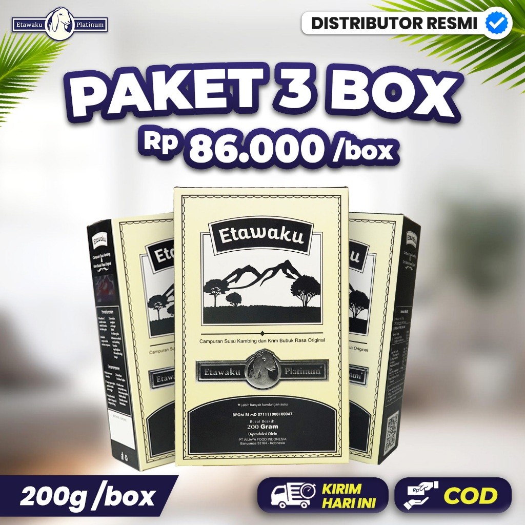 

PAKET 3 BOX ETAWAKU PLATNIUM Susu Etawaku Platinum Susu Kambing Etawa Bubuk Susu Kambing Dan Krim Bubuk Rasa Original 200 Gram Atasi Gangguan Pernapasan Pernafasan Dan Tulang Sendi