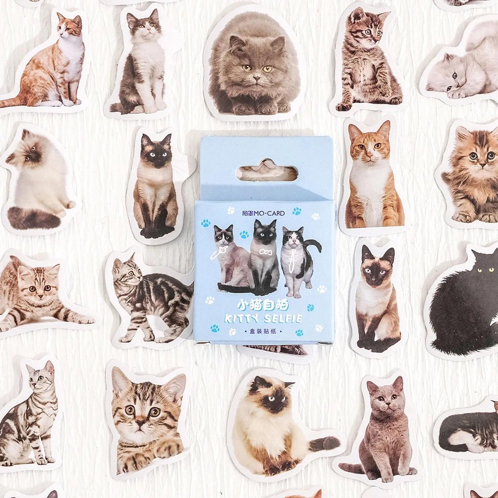

45pcs Cute Cat Selfie Decorative Box Stickers Scrapbooking Material Label Diary Stationery Album Phone Journal Planner