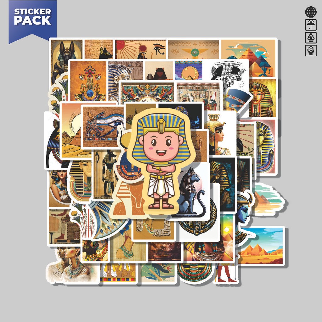 

[100PCS]Stiker Pack Stiker Ancient Egypt [Stiker Mesir Kuno] Aesthetic Vinyl Anti Air Dekorasi Sticker Laptop Buku Journal Koper Helm Casing HP Gitar Helm Skateboard