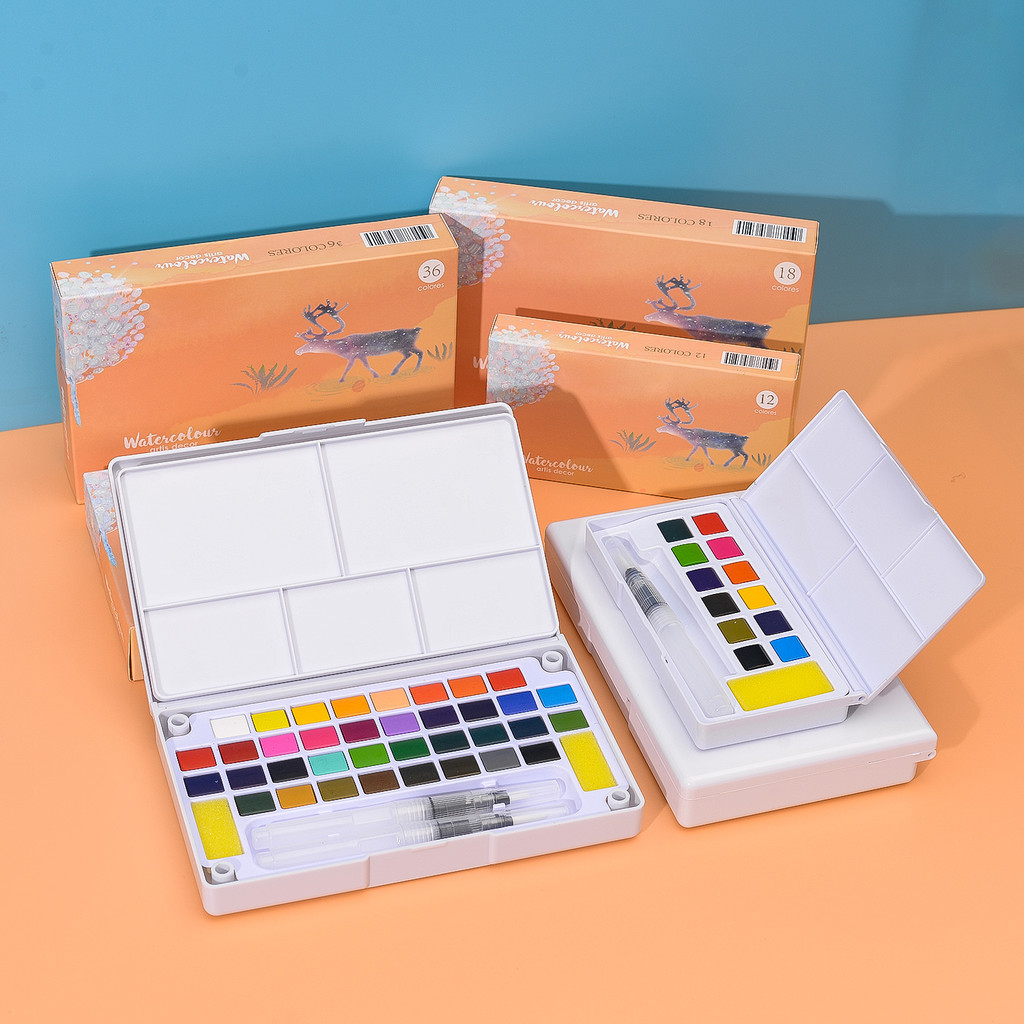 

12 18 24 36 Colors Watercolor Paint Set Solid Watercolor Pigment Including Water Brush Art Painting Supplies