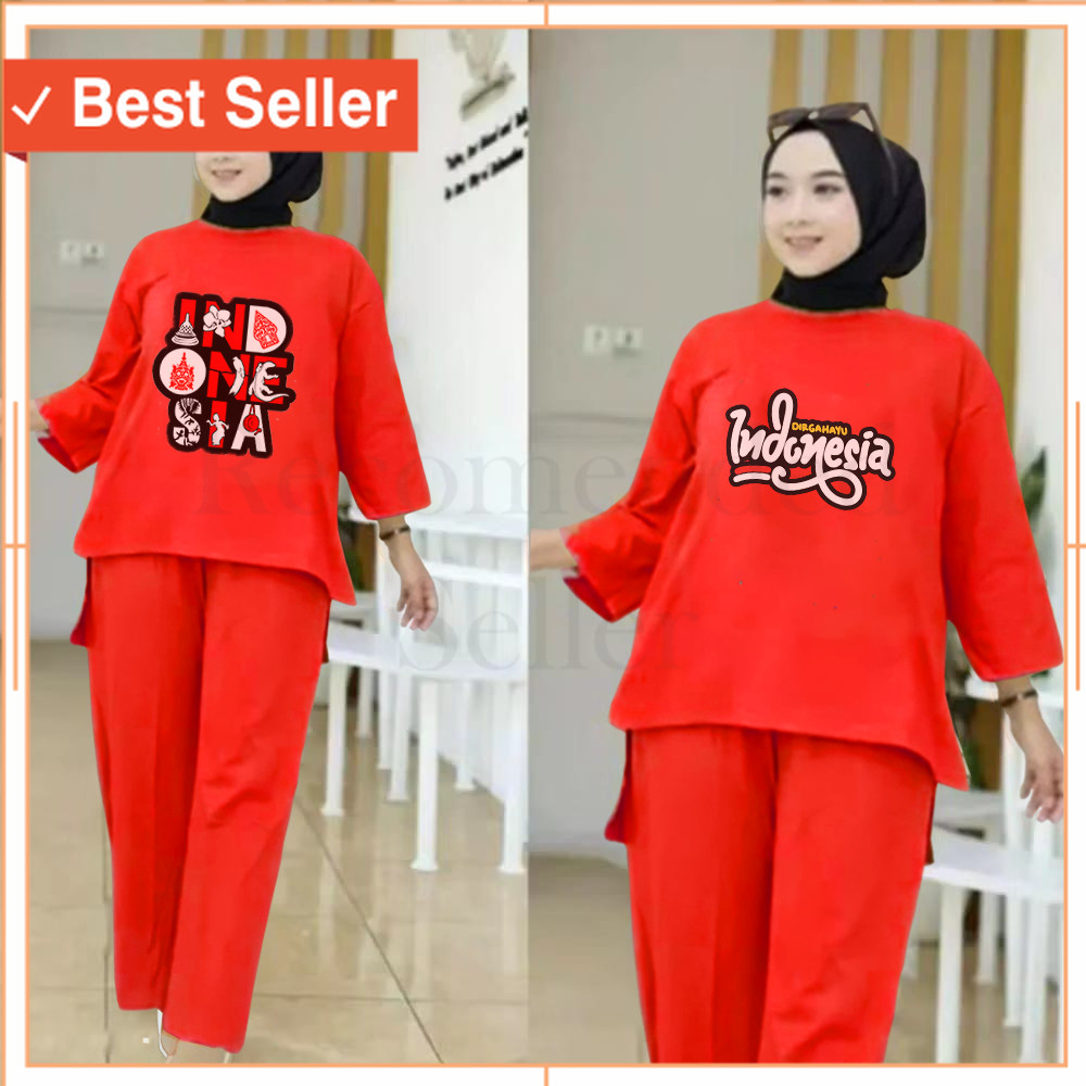 Baju Jalan Sehat Senam 17an  Agustusan / Setelan Tunik Hijab Baju dewasa wanita GROSIR Up Jumbo Hut 