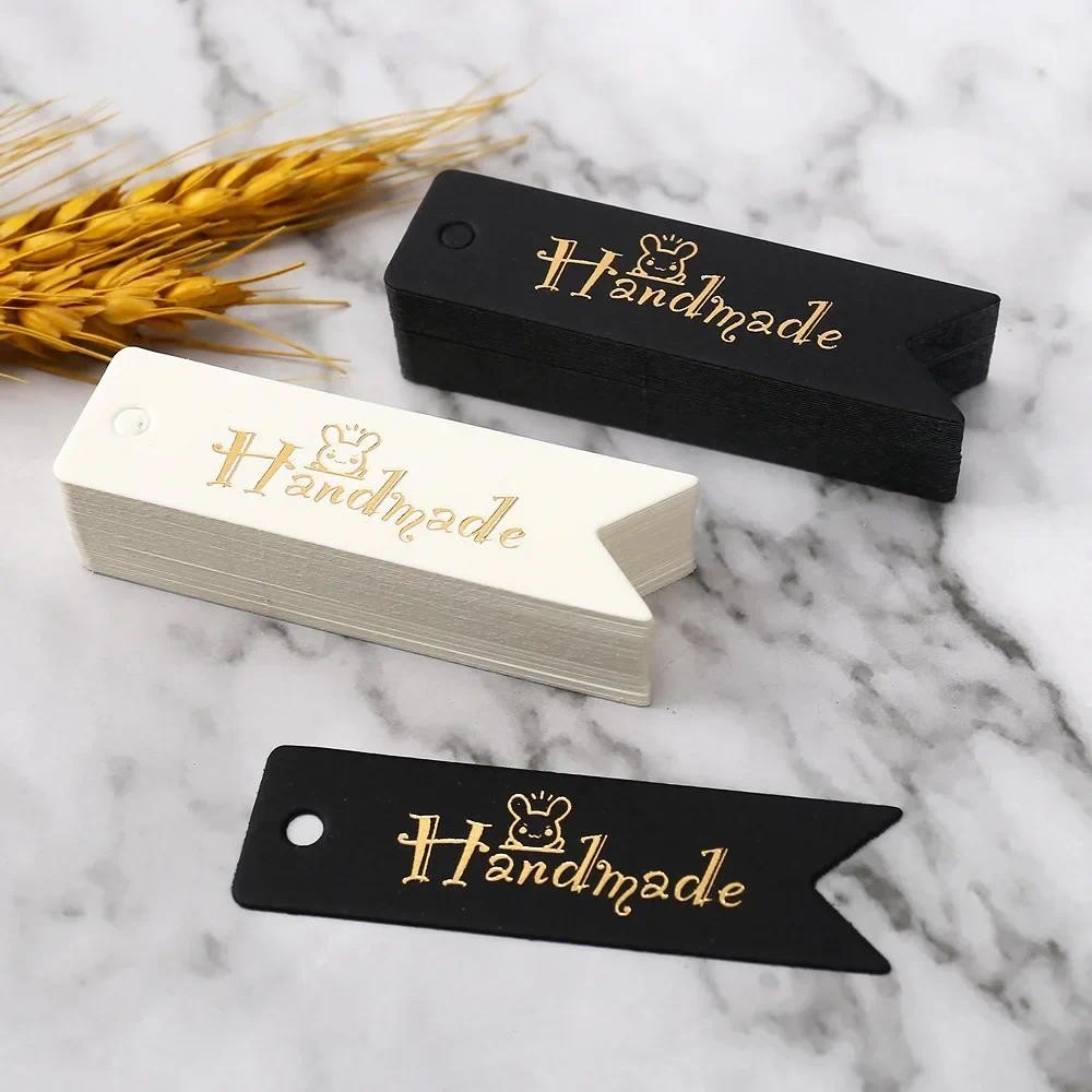 

7x2cm Bronzing Handmade Garment Tags Cookie Candy Bags Hang Tag Paper Card Labels Kraft Paper Cards Gift Packaging Supplies 50pc