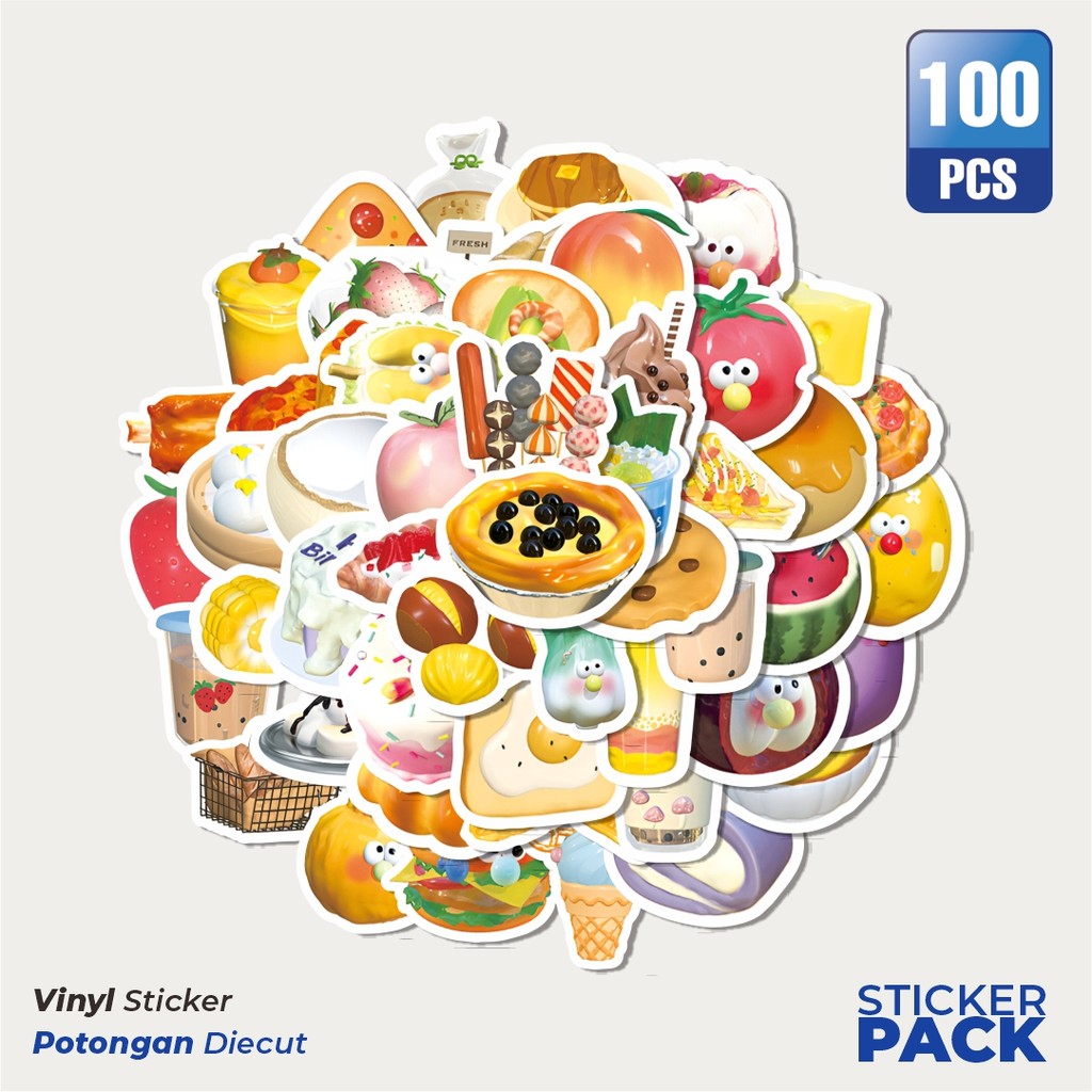 

Super Hemat! 100 PCS Stiker 3D Mix Fruit Waterproof Aesthetic- Untuk Laptop, Motor, dan Helm - Paper Stationery Pack
