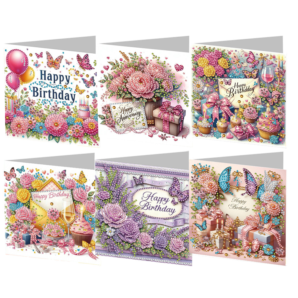 

6pcs DIY Diamond Painting Greeting Card Set Rhinestone Diamond Art Mosaic Postcards for Birthdays Thanksgiving and Holidays