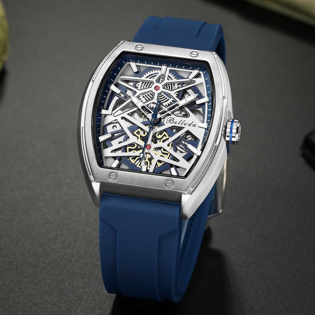 Jam Tangan Pria Belleda 9644 Automatic Strap Rubber Tahan Air Garansi Original Fashion Mewah