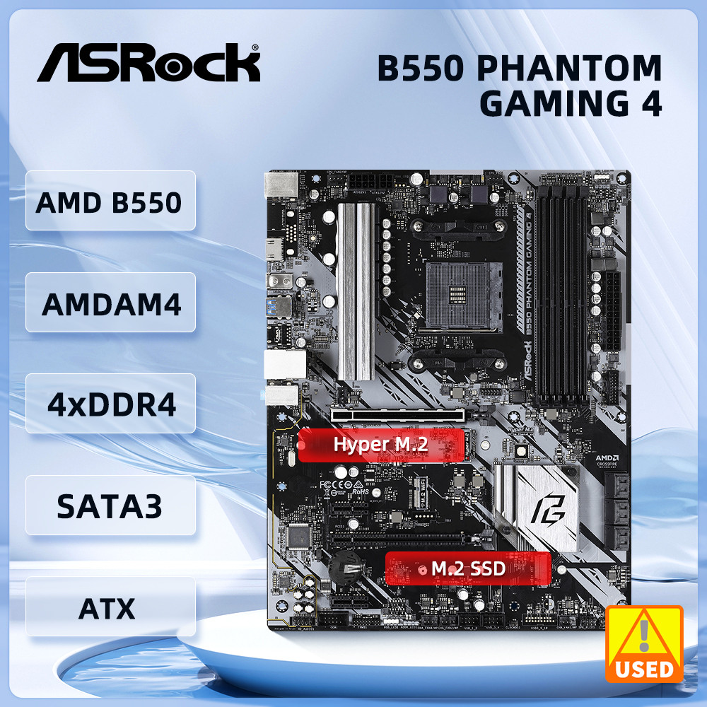 ASRock B550 PHANTOM GAMING 4 Motherboard AMD B550 Socket AM4 support Ryzen 5 5500 5700G 4600GE 3400G