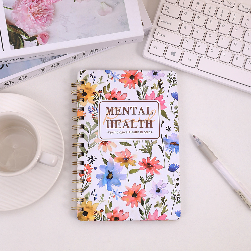 

48 sheets Floral Hardcover Mental Health Planner A5 Daily For Self-Care Meditation And Emotional Tracking Notebook For Student