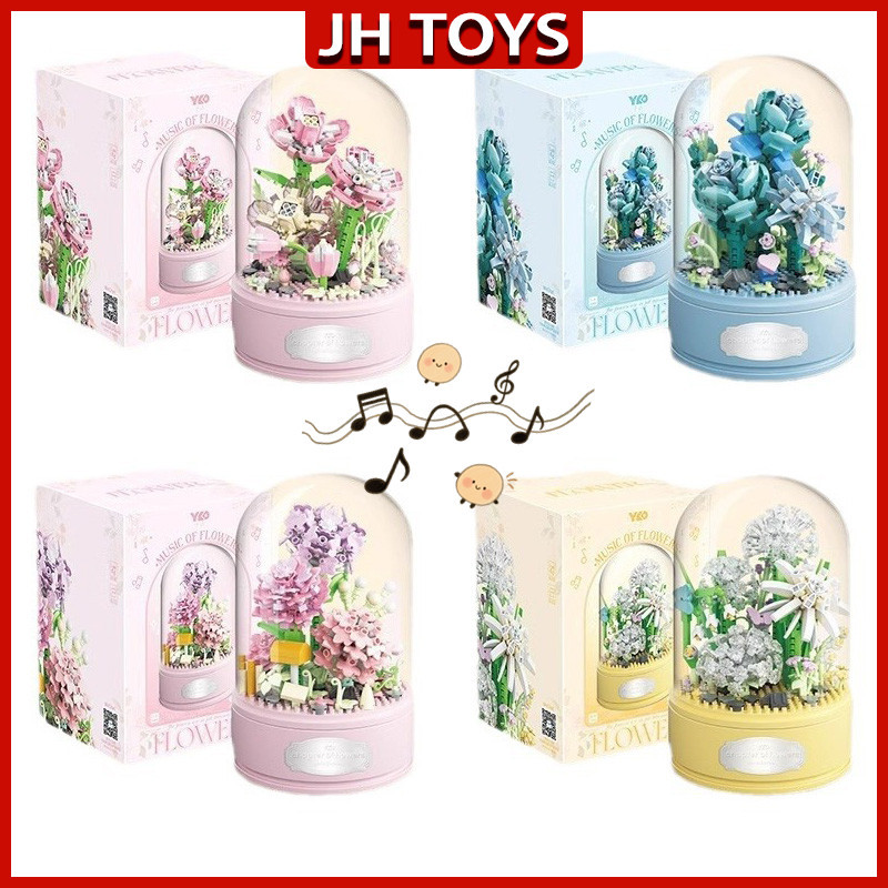 SEVS.QOR JH TOYS Mainan Blok SunFlower Musik Bunga Music Box Mainan Balok DIY Romantis Dekorasi Desk