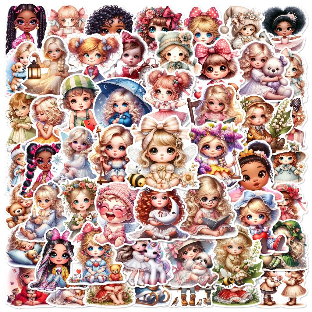 

10/25/50pcs Lovely Girls Doll Stickers for DIY Waterproof Kids Toy Travel Luggage Notebook Laptop Phone Stationery Suitcase