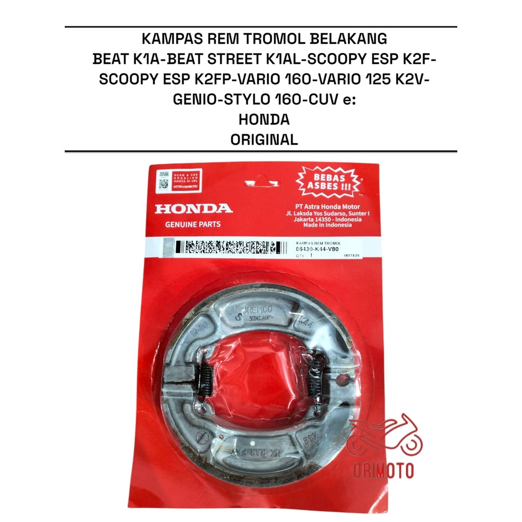 Orimoto- KAMPAS REM TROMOL BELAKANG BEAT STREET K1A SCOOPY ESP K2FP STYLO VARIO 160 125 K2V GENIO CU
