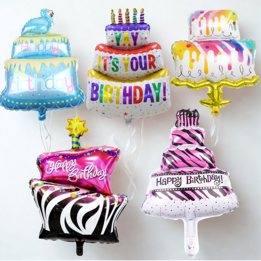 Balon Foil Kue Ulang Tahun Happy Birthday Bentuk Cake Unik Warna-Warni | Dekorasi Pesta Ultah Anak D