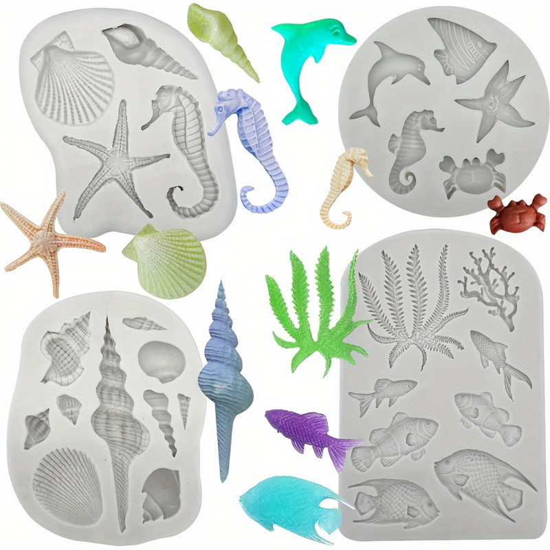 

4pcsOcean theme silicone mold，Seaweed、Fish、Crab、Coral、Conch、Shell Shape Silicone Mold，DIY Hand Tools，Resin Casting Molds，Suitabl