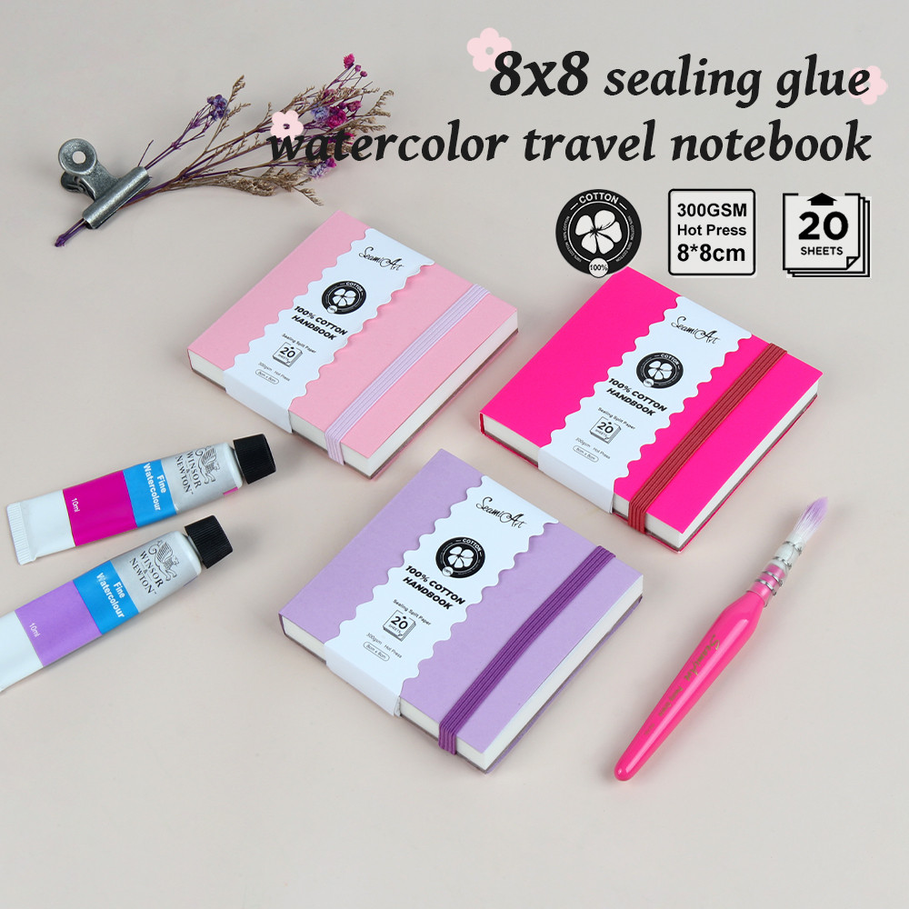 

SeamiArt 8x8cm Mini Cotton Sealing Glue Watercolor Travel Notebook Hot Pressed 300gsm Drawing Paper 20 Sheets for Art Supplies