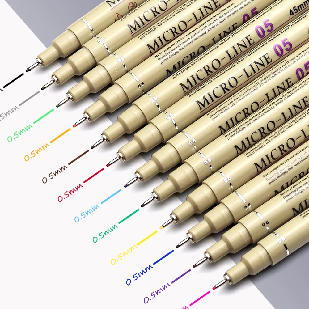 

1pcs Colors Micron Line Fineliner Drawing Pen Set 05mm Fine Point Pen Waterproof Technical Pens Markers Sketching Artist Manga