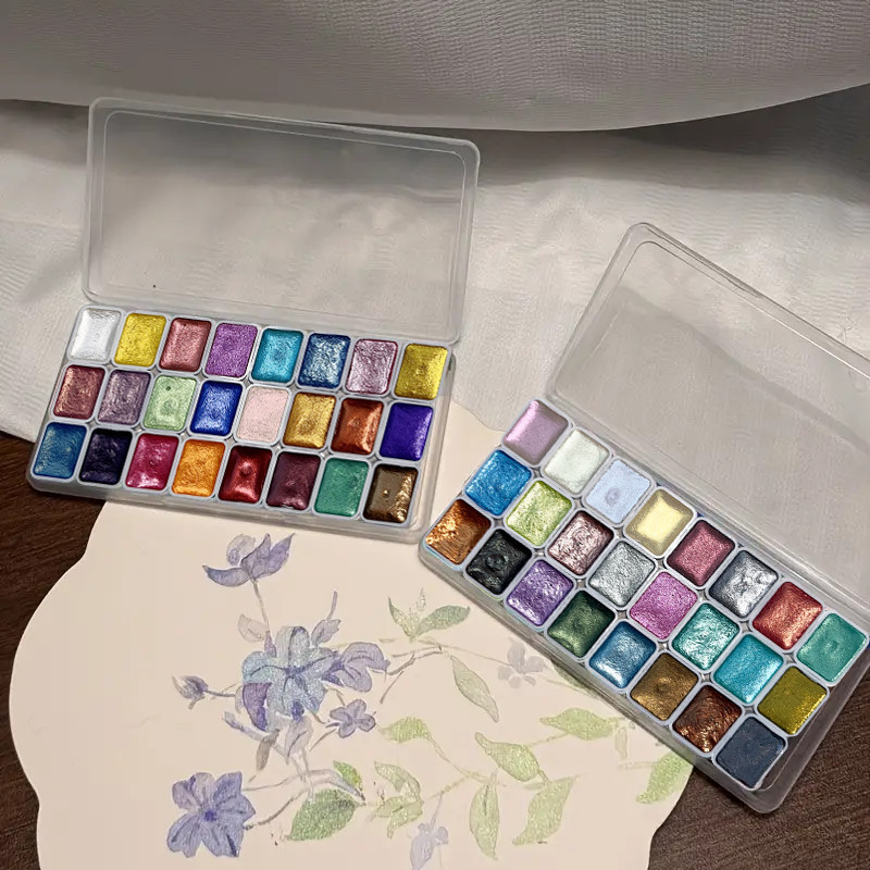 

24-color Watercolor Pigments, Professional Painting Set - Vibrant Metallic Shades for Traditional Chinese Painting, Tangka