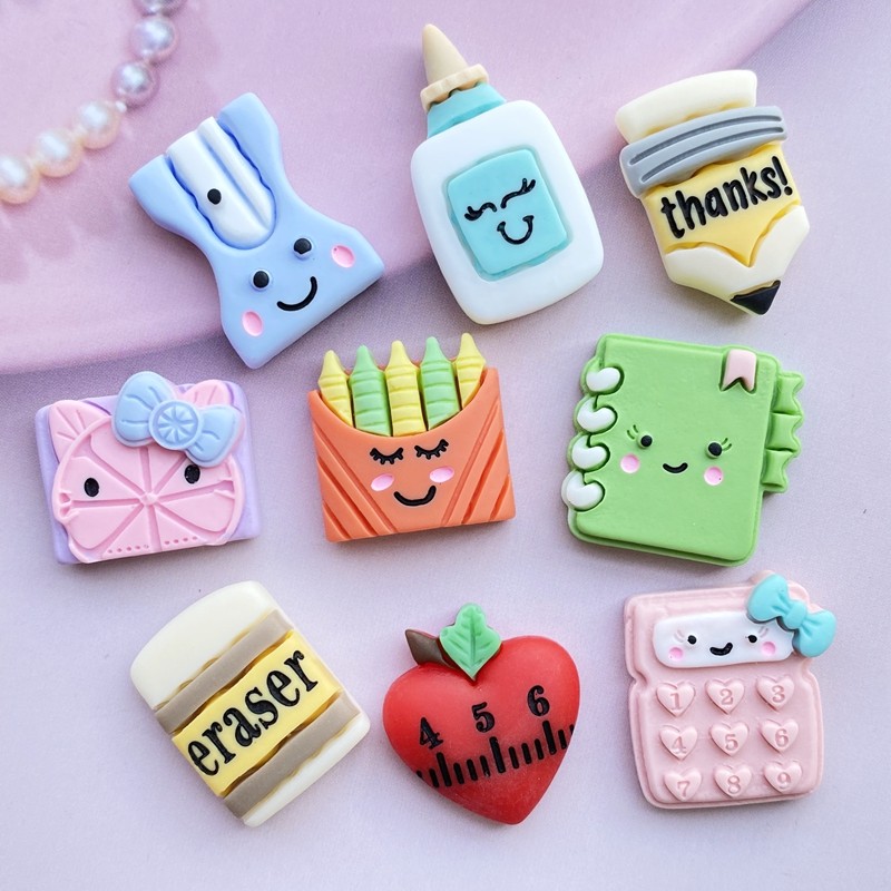 

10pcs New Resin Hybrid Simulation Stationery Learning Supplies Flat Back Cabochon Scrapbook DIY Embellishments Accessories F88