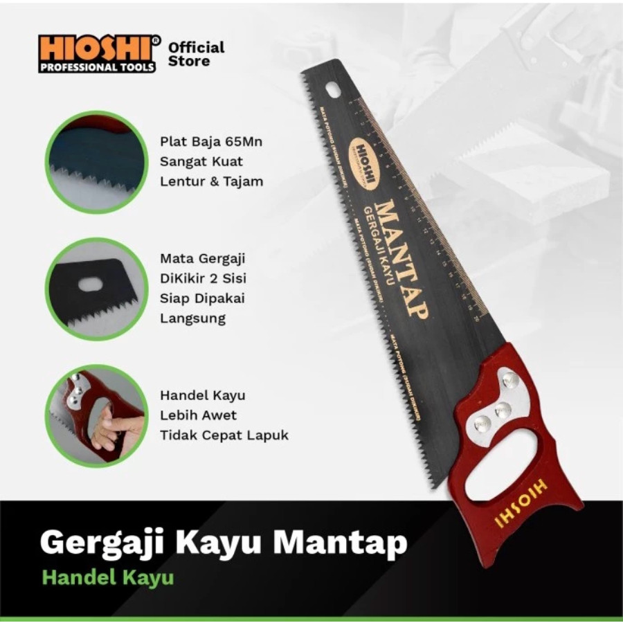 HIOSHI Gergaji Kayu 20 Inci Original |Graji Kayu Tajam | Pegangan Kayu Nyaman  Eco Series