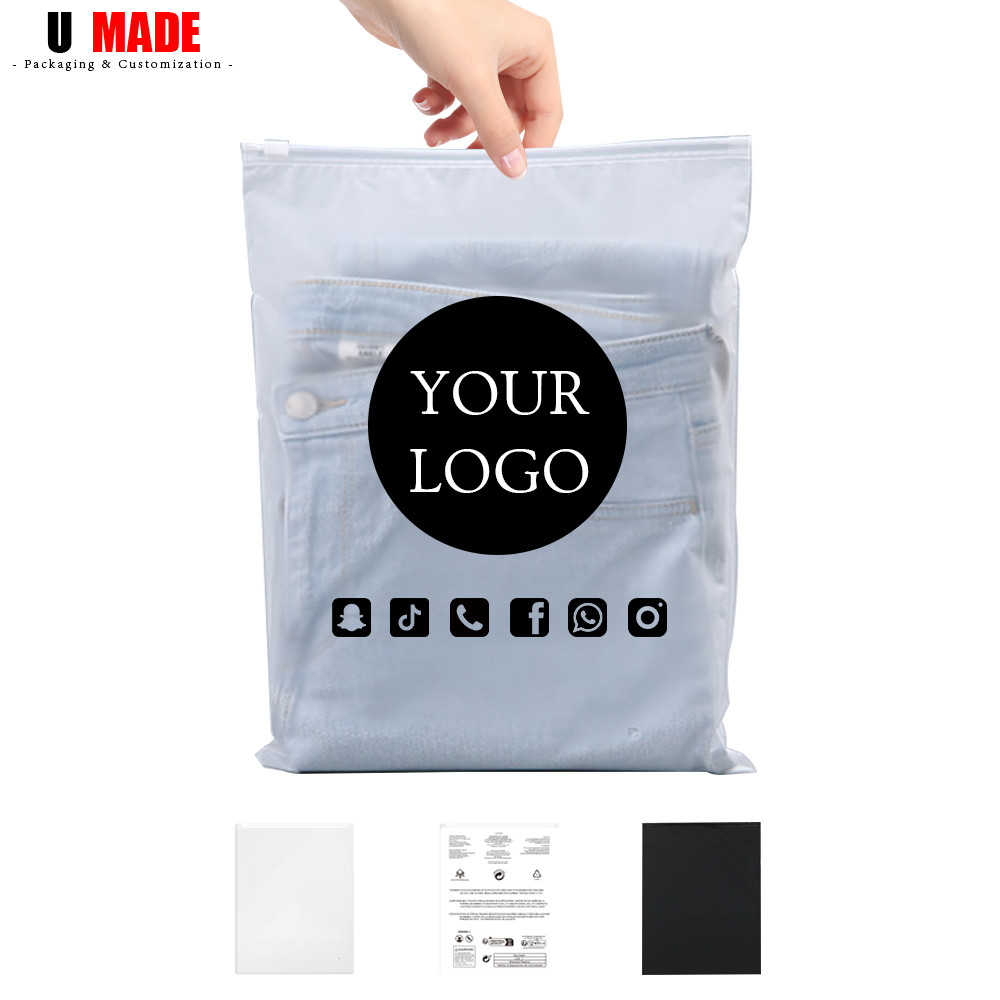 

50pcs Custom Slide Zip Plastic Bags with Logo Matte Frosted Zipper Bag Personalized for Packaging Business Shipping Storage