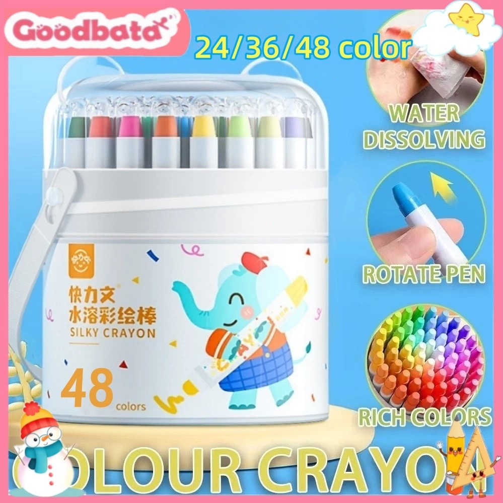

【Ready Stock】Goodbata Crayon Putar Crayon Washable Silky 24/36/48 Warna Kuas Gratis For Yang Seni Gambar Pastel Minyak Crayon Krayon Anak-Anak Aman Dan Tidak Beracun