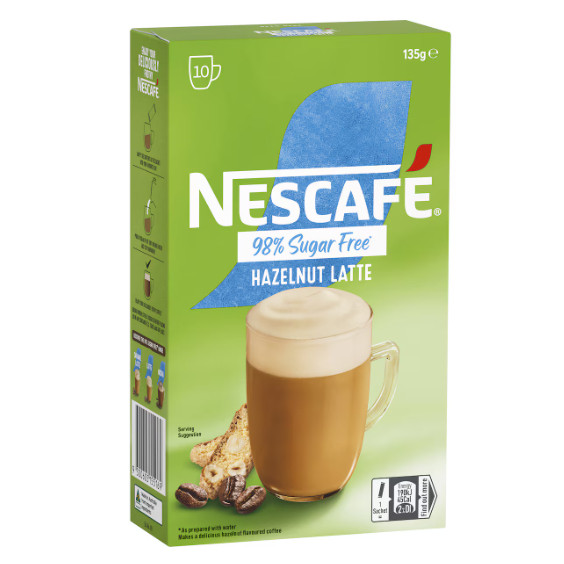 

Nescafe 98% Sugar Free Hazelnut Latte Coffee Sachets 10 pack