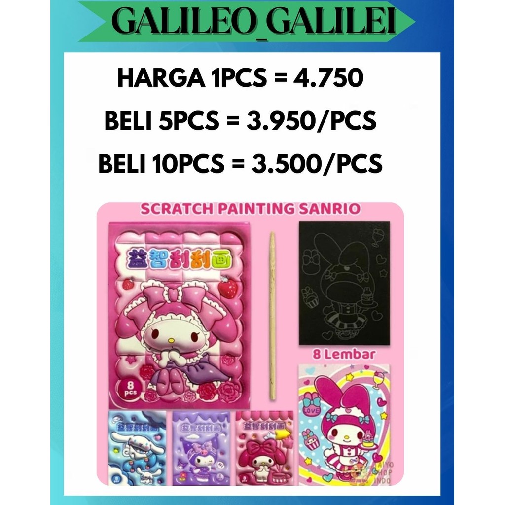 

GW MAINAN EDUKASI DIY SCRATCH PAINTING SANRIO 3D BUKU KARTU GORES ANAK WARNA LUKIS PAINT