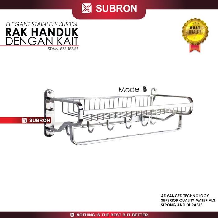 SUBRON SUS304 Rak Handuk 60cm Kawat Stainless 5 Kait Gantung Elegant Mewah Besar Kamar Mandi Gantung