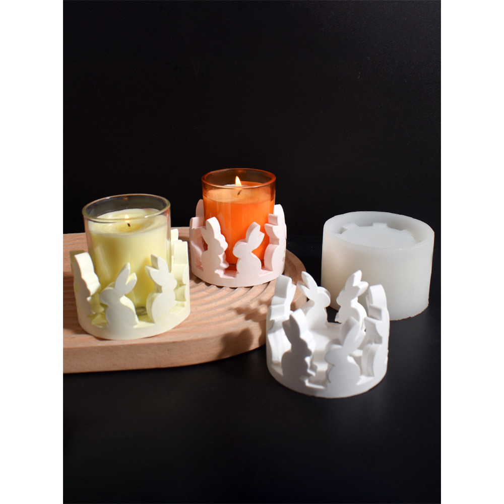 

Easter round Rabbit hollow House Candle Holder Silicone Mold DIY Cement Gypsum Pouring Epoxy Resin Mold Home Decoration
