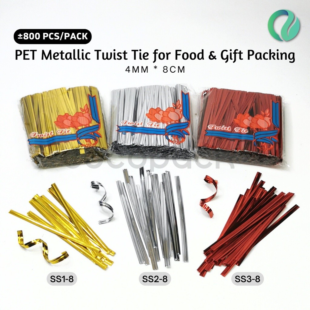 

PET Metalic Twist Tie Kawat Ikat Dekorasi Plastik Roti Permen 4MM 8CM