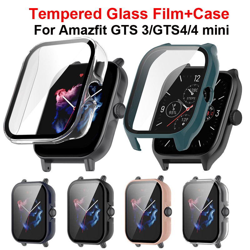 PC Case+Tempered Glass For Amazfit GTS 4/GTS 4 Mini Screen Protector Smartwatch Protective Cover For