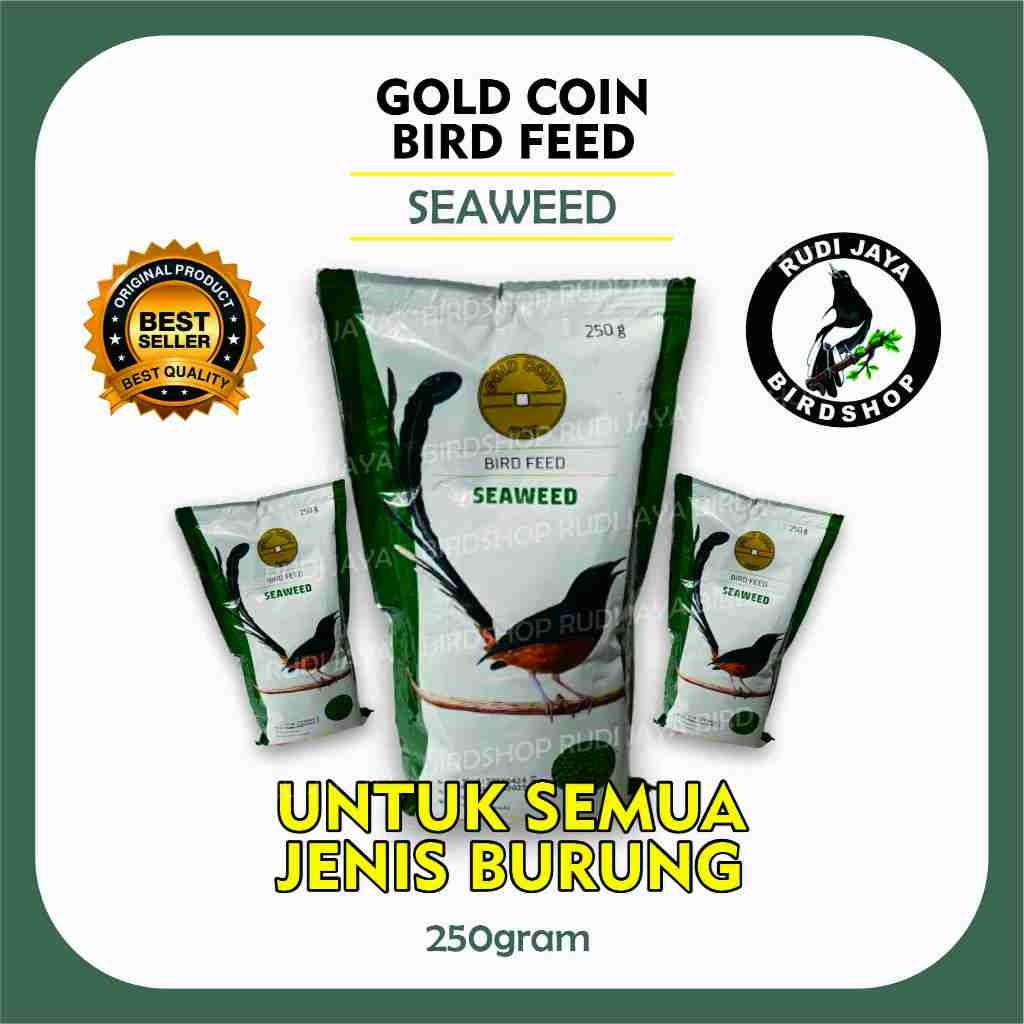 READY GOLD COIN GOLDCOIN RUMPUT LAUT HIJAU BESAR 450 GRAM VOER PAKAN MAKANAN BURUNG MURAI KACER ANIS