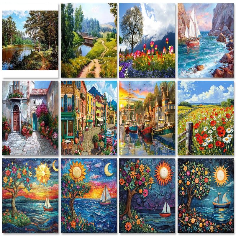 

RUOPOTY Modern Picture Diy Painting By Numbers Flowers Landscape Acrylic Paint By Numbers Illustration Handicrafts For Home Deco
