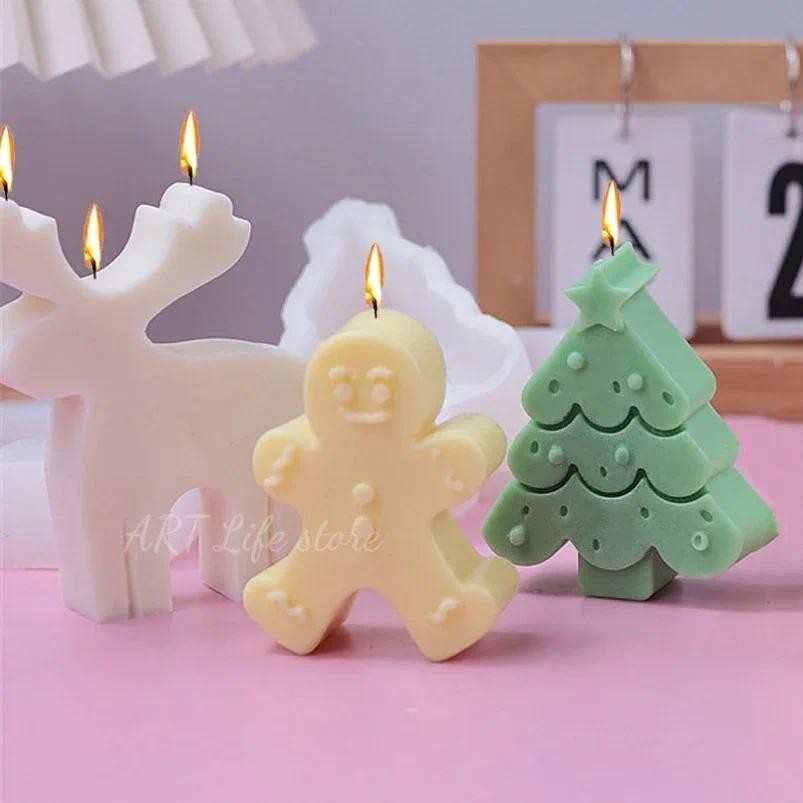 

Elk Tree Gingerbread Man Silicone Candle Mold Handmade Soap Gypsum Chocolate Baking Molds DIY Crafts Resin Made