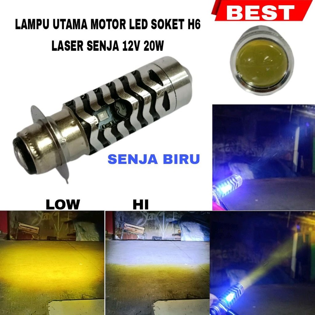 LAMPU UTAMA MOTOR LED H6 LASER SENJA BIRU 12V AC-DC CAHAYA LED LAMPU DEPAN MOTOR H6 LASER