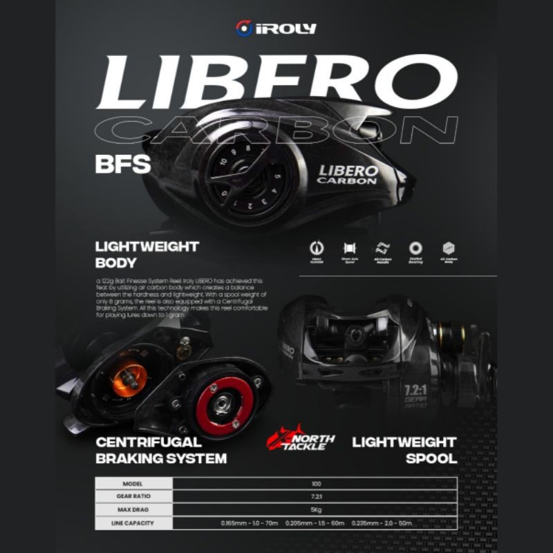REEL IROLY LIBERO CARBON 100L HANDLE KNOB TERBARU BAITCASTING REEL BC BFS