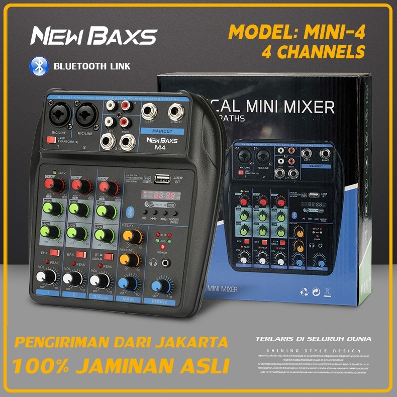 NEW BAXS M4/M4G audio mixer suara kecil 4 channel Mixer audio murah meriah bekas saluran built-in pe