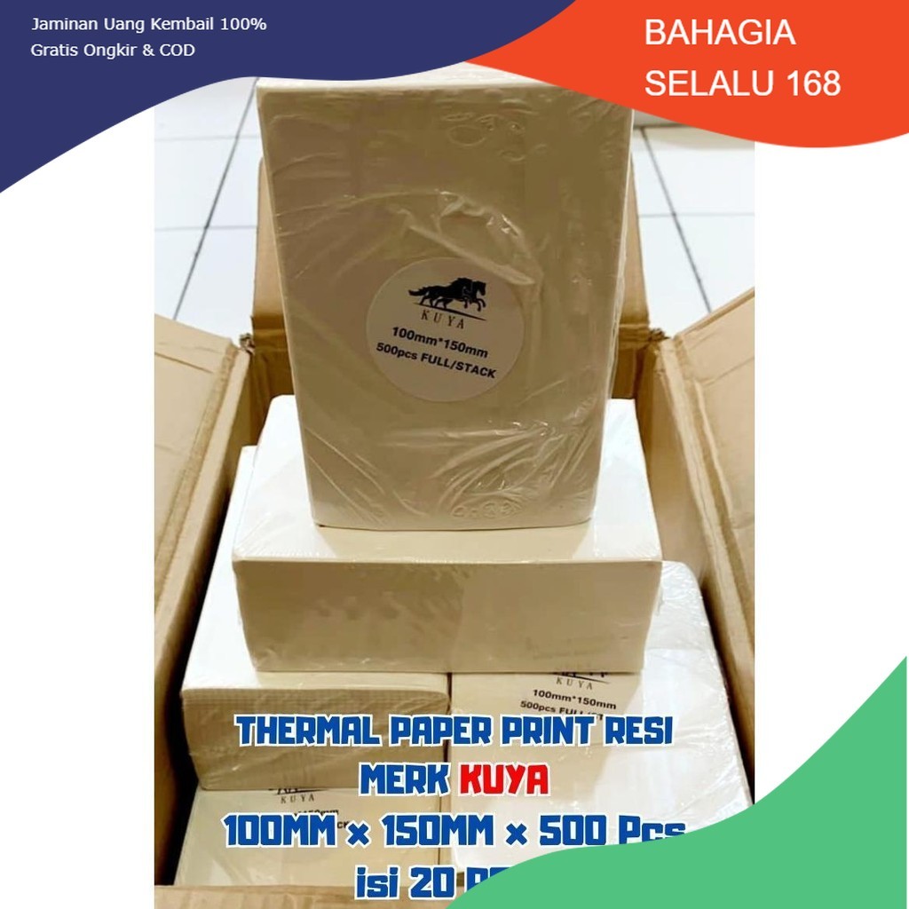

Kertas Print Thermal Resi Lipat KUYA 100 x 150 isi 500 Lbr Kemasan 1 Dus Isi 20 Stack