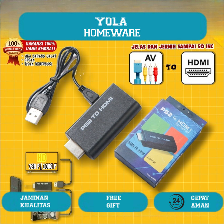 PS2 To HDMI Adaptor Converter HDMI PS2 Resolusi HD 720 1080P