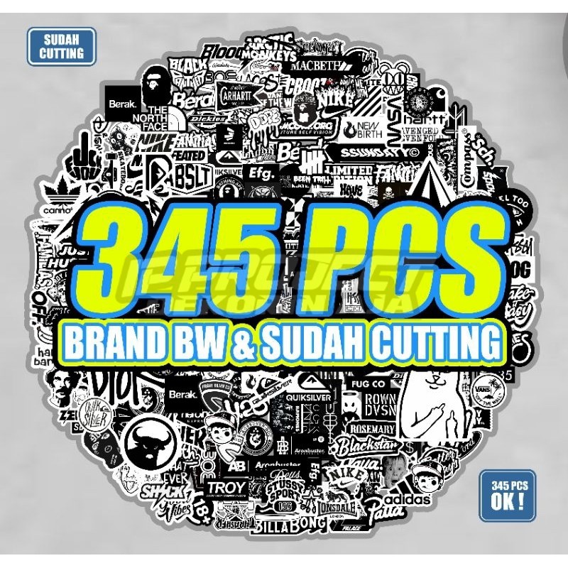

Stiker hitam putih series isi 345pcs stiker brand sudah cutting tinggal tempel