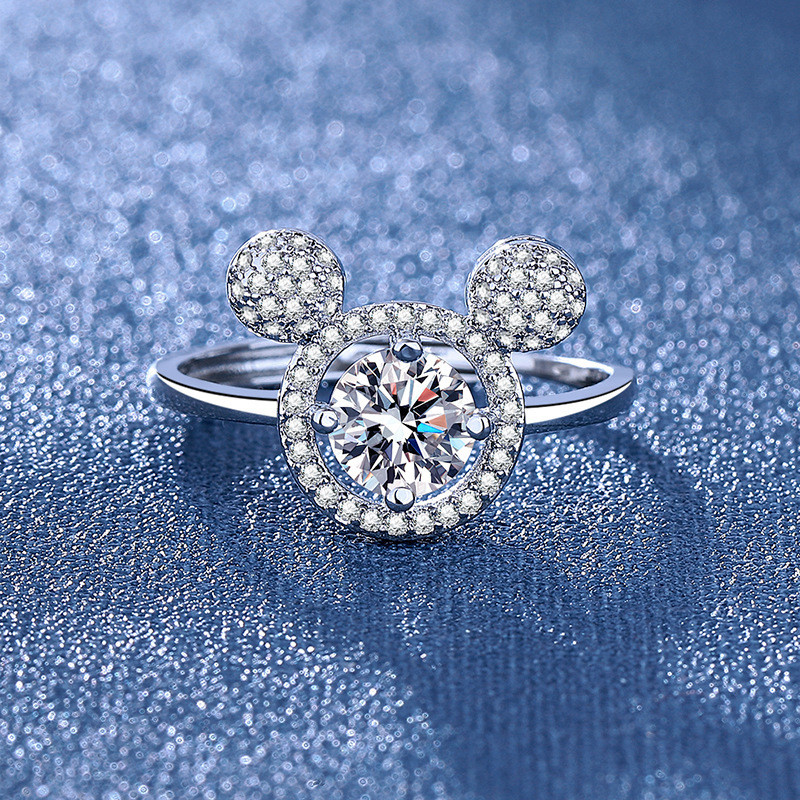 Cincin berlian moissanite satu karat baru cincin berlian wanita lucu cincin Mickey lamaran pernikaha