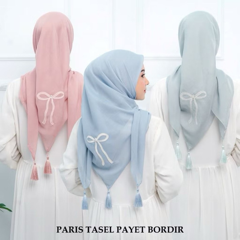 Jilbab Segiempat Paris Bordir Pita Jambul | Jilbab Kekinian