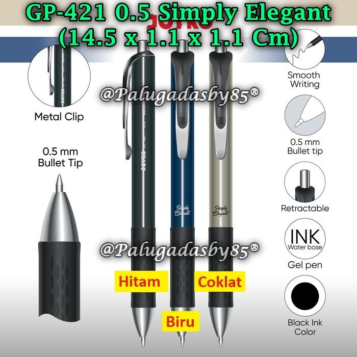 

(1 Biji) Gelpen JOYKO GP-421 Simply Elegant 0.5 mm Hitam / Gel Pen Pulpen Pena Joyko GP-421 (1 Biji)