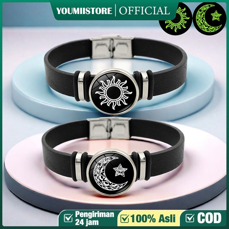 COD Gelang Kulit Pasangan Matahari dan Bulan Bercahaya Grosir Barang Panas Lintas Batas Perhiasan Ta